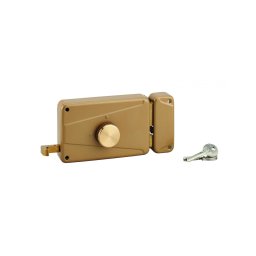 Broască aplicată cu buton, dreapta, ax 70mm, 140x90mm, maro, 3 chei - THIRARD