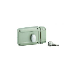 Broasca aplicată cu buton, pentru ușă laterală batantă, dreapta, 120x90mm, ax 40mm, gri, 3 chei - THIRARD