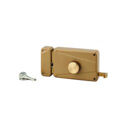 Broască aplicată cu buton, stânga, ax 70mm, 140x90mm, negru, 3 chei - THIRARD