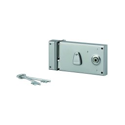 Broască aplicată orizontală cu cheie, pentru poarta, 4 caneluri, stânga, ax 58mm, 140x82mm, zincată, 2 chei - THIRARD