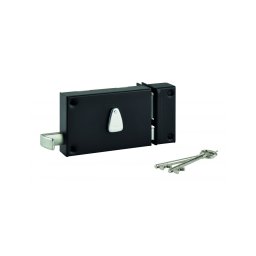 Broască aplicată orizontală cu cheie, pentru ușă de intrare, 6 caneluri si maner de tragere, dreapta, ax 64mm, pătrat 7mm,