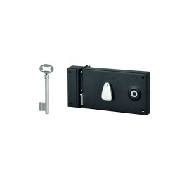 Broască aplicată orizontala, cu profil de cheie, pentru ușă de cameră, stânga, ax 58mm, 140x82mm, negru, 1 cheie - THIRARD