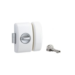 Broască aplicată UNIVERSEL cu buton, pentru ușa de intrare, cilindru 45mm, oțel, 3 chei, epoxid alb - THIRARD