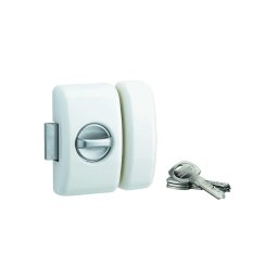 Broască aplicată UNIVERSEL cu buton, pentru ușa de intrare, cilindru 45mm, oțel, 4 chei, epoxid alb - THIRARD