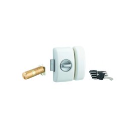 Broască aplicată UNIVERSEL cu buton, reglabilă, HG 5+, cilindru 35–80 mm, oțel, 5 chei, epoxid alb - THIRARD