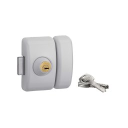 Broască aplicată UNIVERSEL cu cilindru, pentru ușa de intrare, cilindru 45mm, oțel, 4 chei, epoxid alb - THIRARD