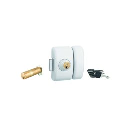 Broască aplicată UNIVERSEL cu cilindru, reglabilă, HG 5+, cilindru 35–80 mm, oțel, 5 chei, epoxid alb - THIRARD