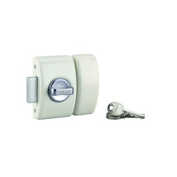 Broasca aplicata, Design 5, cu buton, pentru ușă de intrare, cilindru 50mm, oțel, 3 chei, alb - THIRARD