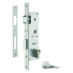 Broască ingropata + cilindru, pentru tâmplărie metalică, ax 32mm, capete pătrate, cilindru 30x30mm, inox, 3 chei - THIRARD