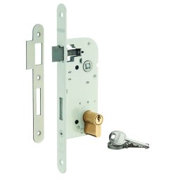 Broască ingropata + cilindru, pentru ușă de intrare, ax 40mm, capete rotunde, cilindru 30x30mm, alb, 3 chei - THIRARD