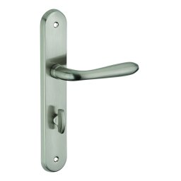 Manere usi baie/toaletă Athena cu buton de blocare, pătrat 7mm, distanță între axe 195mm, nichelat periat - THIRARD