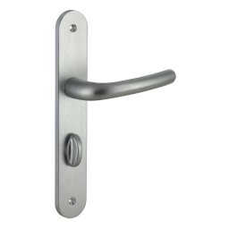 Manere usi baie/toaletă Crecy cu buton de blocare , pătrat 7mm, distanță între axe 195mm, anodizat argintiu - THIRARD