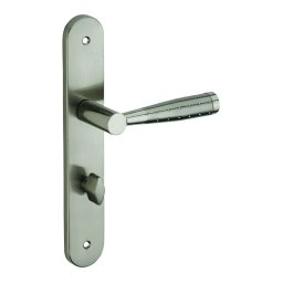 Manere usi baie/toaletă Helios cu buton de blocare, pătrat 7mm, distanță între axe 195mm, nichelat periat - THIRARD