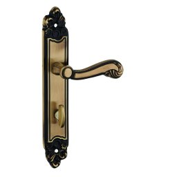 Manere usi baie/toaletă Louis XV cu buton de blocare, pătrat 7mm, distanță între axe 195mm, alamă patinată - THIRARD