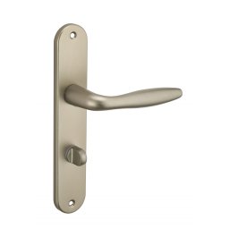 Manere usi baie/toaletă Thalia cu buton de blocare, pătrat 7mm, distanță între axe 195mm, nichelat satinat - THIRARD