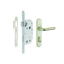 Mecanism de închidere încastrat cu blocare + set mânere Leto, ax 40mm, capete rotunde, alb - THIRARD