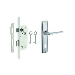 Set broască ingropata cu profil de cheie + set mânere Ares, ax 40mm, capete rotunde, alb, 2 chei - THIRARD