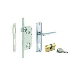 Set broască ingropata cu profil de cilindru, cilindru + set mânere Ares, ax 40mm, capete rotunde, alb, 3 chei - THIRARD