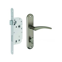 Set broască ingropata potrivita pentru usa baie wc/toaleta + set mânere Vesta, ax 40mm, capete rotunde - THIRARD