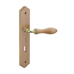 Set mânere pentru ușa camerei Themis, cu orificiu pentru cheie, pătrat 7mm, distanță între axe 195mm, lemn brut - THIRARD