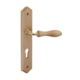 Set mânere pentru ușa de intrare Themis, orificiu pentru cilindru, pătrat 7mm, distanță între axe 195mm, lemn brut - THIRARD