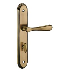 Set mânere usi baie/toaletă Arthemis cu buton de blocare, pătrat 7mm, distanță între axe 195mm, alamă patinată - THIRARD