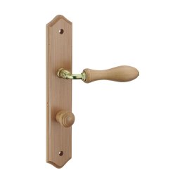 Set mânere usi baie/toaletă Themis cu buton de blocare, pătrat 7 mm, distanță între axe 195 mm, lemn brut – THIRARD”