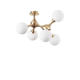 Plafonieră globuri Nodi PL5, 5x40W E14, L:550 mm H:550 mm, metal alamă satinata, sticlă albă