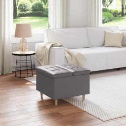 Ottomana de depozitare Gri 60 x 60 x 45 cm Piele artificiala GartenMobel Dekor