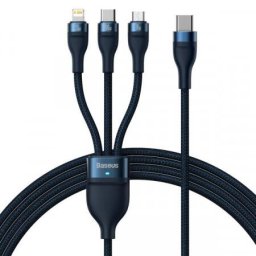 Cablu USB tip C / USB tip A Baseus Flash Series II - USB tip C / Lightning / micro USB 100 W 1,5 m albastru