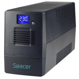 UPS Spacer Line Interactive cu management, SPUP-600D-LIT01 600VA/360W, AVR, 2 prize Schuko, display LCD, baterie 12V/7Ah, conector USB, combo RJ11/RJ45, Negru