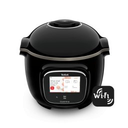 Multicooker inteligent cu gatire sub presiune Tefal Cook4Me Touch CY912831, 1600W, cu conexiune WiFi, aplicatie dedicata, 13 programe de gatire, ecran tactil, pana la 6 persoane, Capacitate Vas 6L, Negru