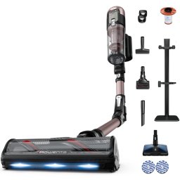 Aspirator vertical Rowenta X-Force Flex 16.60 Aqua RH9CD9E0 cu mop, 780W, autonomie 120 min, filtrare 99.9%, recipient 0.65L, tub flexibil, perie cu tehnologie anti-incurcare & LED, panou Smart Control, statie incarcare cu suport accesorii, Roz- Negru