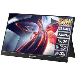 Monitor portabil Zeuslap ZP156K, 15.6", 38.1 cm, IPS, 2.5K, 120Hz, 3 ms, Negru