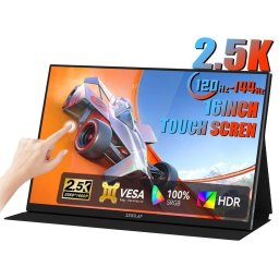 Monitor portabil Zeuslap P16KT, 16", IPS, 2.5K, 144Hz, 3 ms, Negru