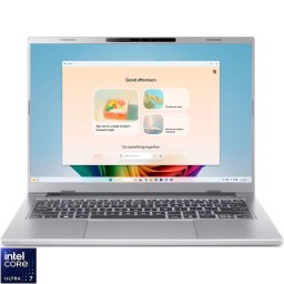 Laptop Acer Aspire 14 AI, Procesor Intel® Core™ Ultra 7 256V, Display 14", WUXGA IPS, 120Hz, RAM 16GB LPDDR5X, 512GB SSD, Placa video Intel® Arc™ Graphics, Windows 11 Home, Pure Silver