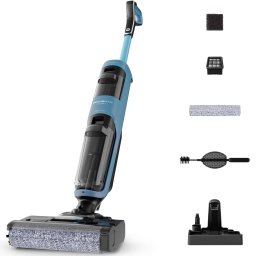Aspirator vertical fara fir cu spalare Rowenta X-Clean 2 GZ2271E0, 120W, 440 RPM, pana la 35 min autonomie, aspirare umeda si uscata, capacitate rezervor apa murdara 0.44L, functie autocuratare, panou de control, Albastru-Negru