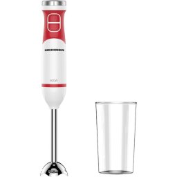 Blender de mana Heinner NewFlex-600, putere 600 W, viteza variabila, lame inox, cana mixat 0.5L, alb/rosu