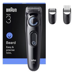 Aparat de tuns barba Braun Beard Trimmer Seria 3 BT3520, Lama ultra ascutita, Accesorii de ingrijire, 40 Setari de lungime, Autonomie 50 minute, Negru/Albastru