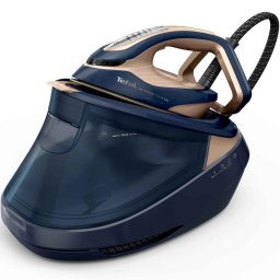 Statie de calcat cu abur Tefal Pro Express Vision Max GV9910E0, 3000W, 9 bar, jet de abur 820 g/min, abur variabil 0 - 215 g/min, abur vertical, talpa Microsteam 400 HD, 5 setari, oprire automata, sistem antipicurare, albastru/bej