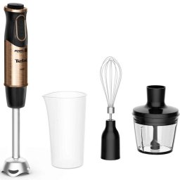 Mixer vertical Tefal Quickchef Coppertinto 3 in 1 HB656G10, 1000W, 20 trepte viteza, tehnologie Powelix, pahar gradat 800 ml, tocator 500 ml, tel inclus, protectie antistropire, negru/maro