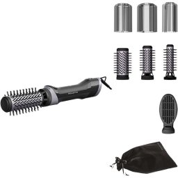 Perie rotativa cu aer cald, Rowenta Brush Activ UB9534F0, 1000W, 2 trepte viteza/temperatura, husa inclusa, functie jet de aer rece, generator de ioni, invelis ceramic, negru/argintiu