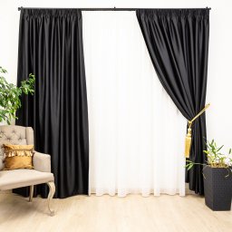 Set 2 draperii opace, ignifugate Hiko Hotel Lux Blackout negru, cu rejansa