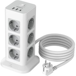 Prelungitor tip Turn Tessan TPS04-DE, 12 prize, 3 USB, 1 USB-C, 3A, cablu 2m