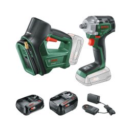 Set 2 scule cu acumulator 18V PBA Bosch, masina de insurubat cu impact 18V-350, compresor UniversalPump, 1 x acumulator 2 Ah, 1 x acumulator 4 Ah si incarcator