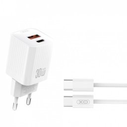 Incarcator priza 1 x USB-A + 1 x USB-C 30W + cablu USB type C Alb, XO L149-CC