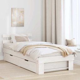 Cadru de pat cu sertar cu headboard cu depozitare Alb 100 x 200 cm Lemn de brad solid GartenMobel Dekor
