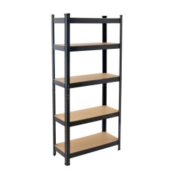 Raft Depozitare Negru cu 5 Polite, Dimensiuni 70x30x150cm, Capacitate 875 kg, Metal/MDF
