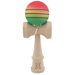 Kendama X Rubber Grip 18 cm, verde-galben- rosu cu dungi negre, din lemn