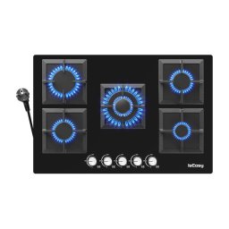 Plita Plita Gaz pe Sticla Incorporabila 5 Arzatoare 75 cm Negru, Timer Electronic, Protectie Copii